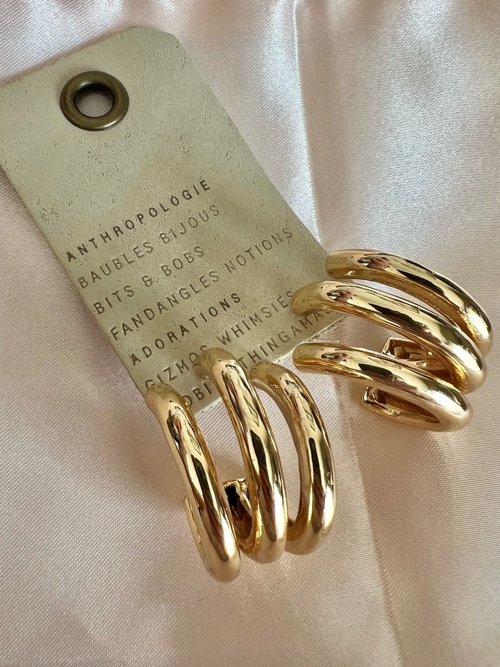 NWT Anthropologie Gold Triple Hoop Stud Earrings